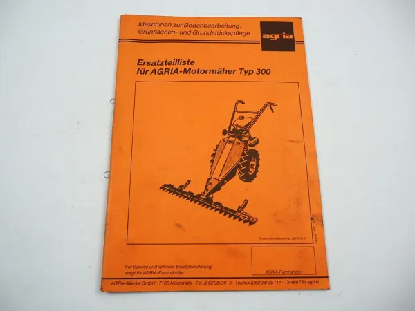 Agria 300 Motormäher Ersatzteilliste Ersatzteilkatalog 1992