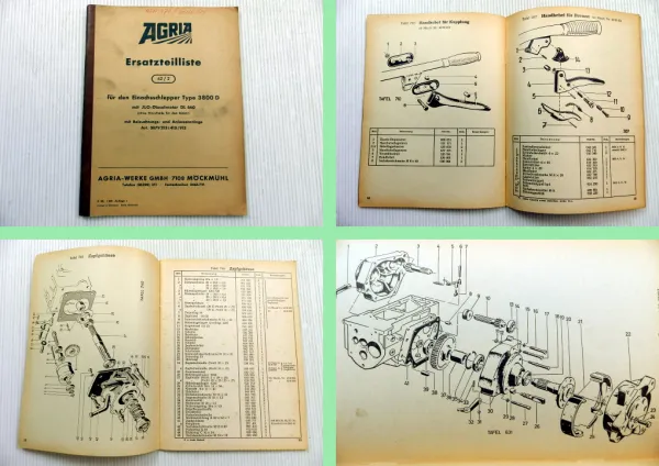 Agria 3800D Einachsschlepper Ersatzteilliste Ersatzteilkatalog 1968