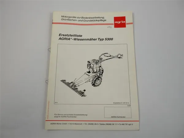 Agria 5300 Wiesenmäher Ersatzteilliste Ersatzteilkatalog 1995