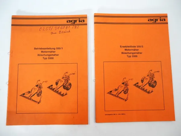 Agria 5500 Motormäher Betriebsanleitung Bedienungsanleitung Ersatzteilliste 1983