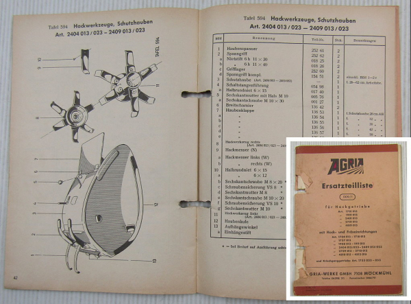 Agria Ersatzteilliste Hackgetriebe Fräseinrichtung Kriechganggetriebe 05/1973