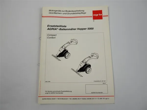 Agria Hopper 5000 Balkenmäher Ersatzteilliste Ersatzteilkatalog 1997