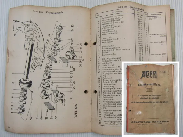Agria Seitenmäher Zwischenachskreismäher Ersatzteilliste Ersatzteilkatalog 73