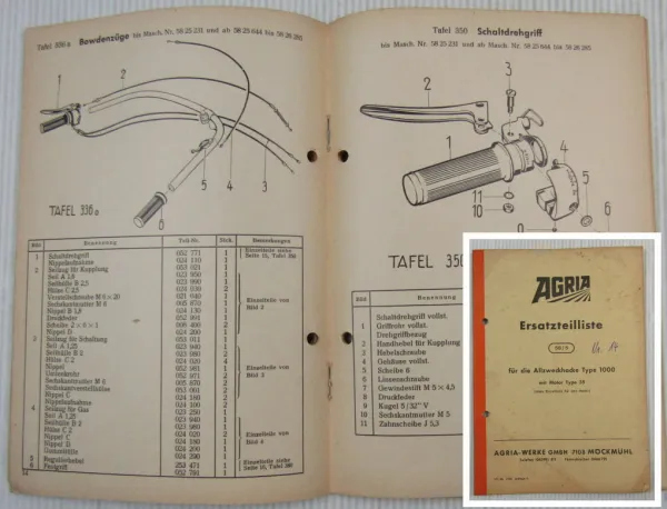 Agria Typ 1000 Allzweckhacke Ersatzteilliste Ersatzteilkatalog Ausgabe 06/1966