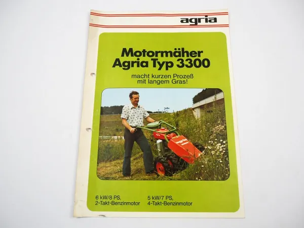Agria Typ 3300 Motormäher 7 PS und 8 PS Prospekt 1980