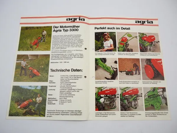 Agria Typ 3300 Motormäher 7 PS und 8 PS Prospekt 1980