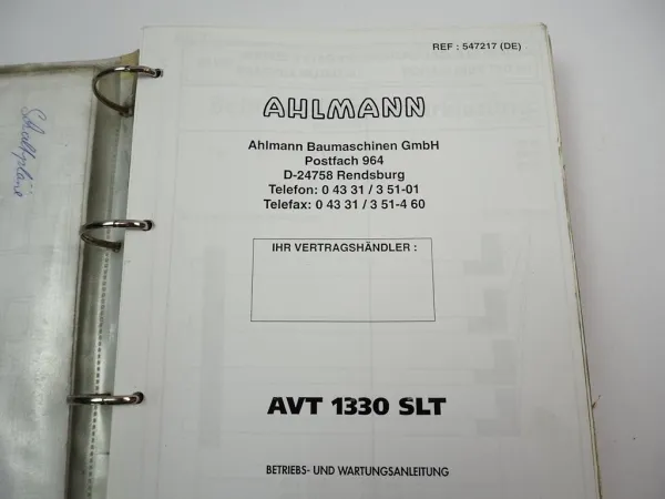 Ahlmann AVT 1330 SLT Teleskoplader Betriebsanleitung ETL Werkstatthandbuch 1996