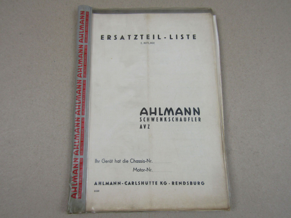 Ahlmann AVZ Schwenkschaufler Ersatzteilliste Ersatzteilkatalog ca 1970