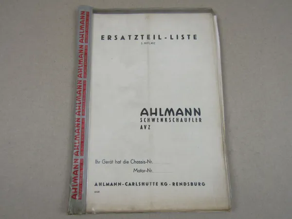 Ahlmann AVZ Schwenkschaufler Ersatzteilliste Ersatzteilkatalog ca 1970