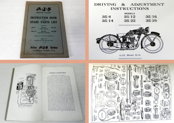 AJS 35/4 35/12 35/16 35/14 35/22 35/26 Motorcycles 1936 Instructions Parts List