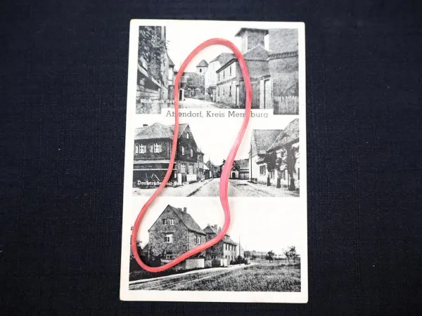 AK Atzendorf Merseburg Geiseltal Dorfstraße Schule 1950 gelaufen