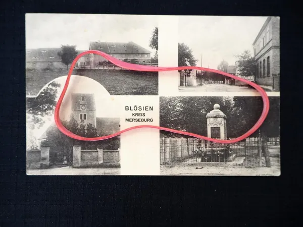 AK Blösien Kreis Merseburg Geiseltal Dorfstraße Gutshof 1931 gelaufen