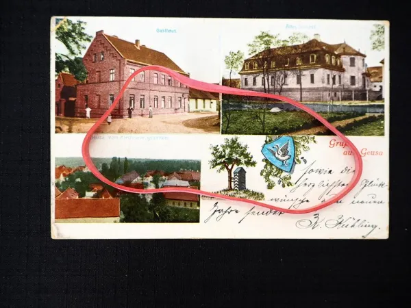 AK Geusa Merseburg Schloss Gasthaus Wachhäuschen 1913 gelaufen