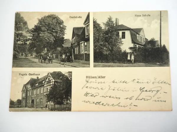 AK Hülsen Aller Pagels Gasthaus Dorfstrasse neue Schule um 1914 NRW gelaufen