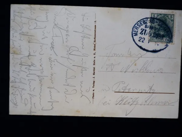 AK Knapendorf Merseburg Gasthof O. Brauer Bäckerei R. Baumbach 1914 gelaufen
