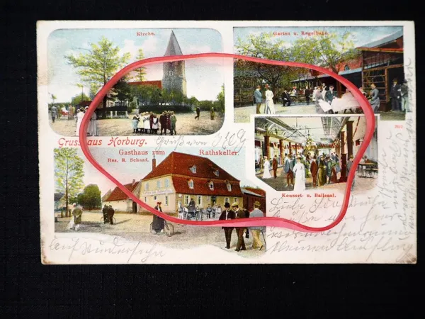 AK Litho Horburg Schkeuditz Merseburg Gasthaus Ratskeller Schaaf Ballsaal 1906