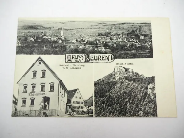 AK Postkarte Beuren Sattlerei Lehmann Hohen Neuffen Stuttgart ca. 1920 Württemberg