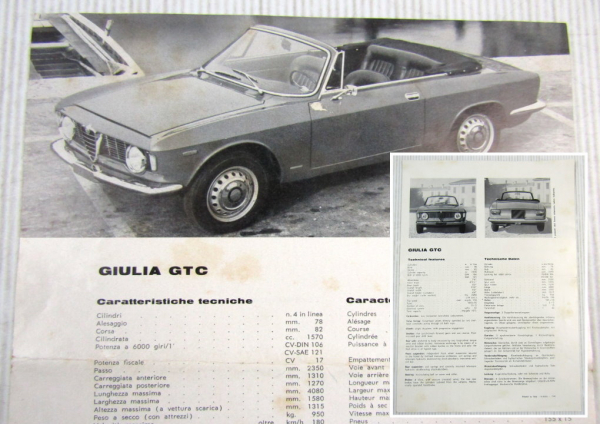 Alfa Romeo Giulia GTC Technische Daten Datenblatt Technical Features 07/1965