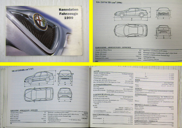 Alfa Romeo Kenndaten Fahrzeuge 1999 Handbuch 145 - 166 GTV Spider