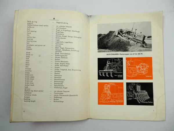 Allis Chalmers Baumaschinen Englische Fachausdrücke in deutscher Übersetzung