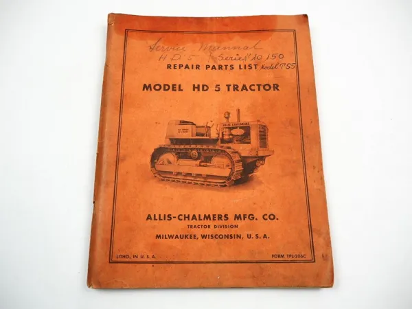 Allis Chalmers HD5 Tractor Ersatzteilliste Spare Parts List ca. 1950er Jahre