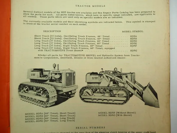 Allis Chalmers HD5 Tractor Ersatzteilliste Spare Parts List ca. 1950er Jahre
