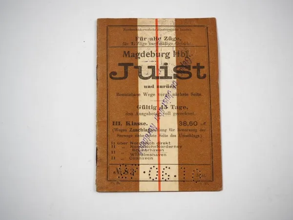 alter Fahrschein Magdeburg Hauptbahnhof Juist und zurück 1910