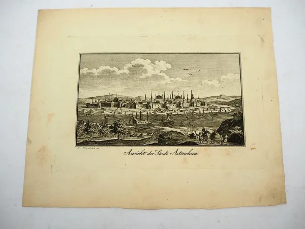 Alter Stich Astrachan Russland Hafen Wolga ca. 1830 J. Blaschke
