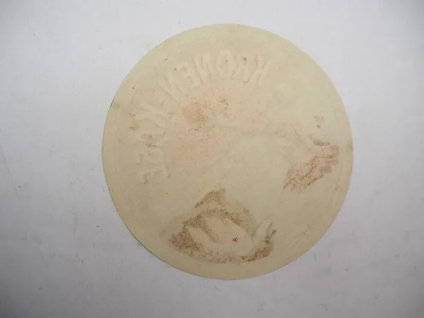 Altes Etikett Kronen-Käse Der König der Käse Motiv Neptun Zwerge ca. 1900/10