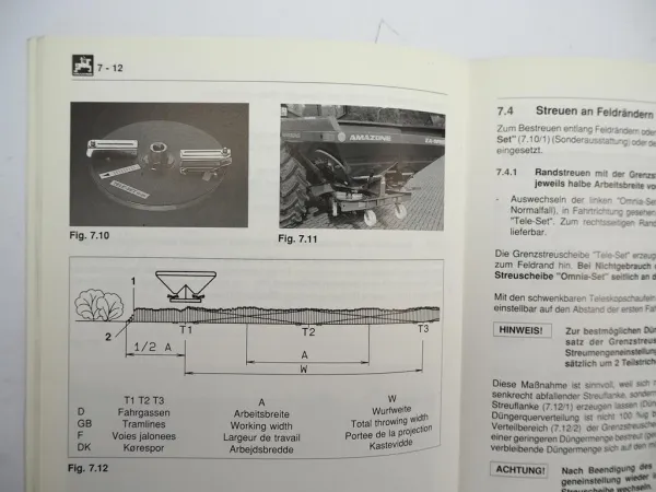Amazone ZA-M Special Zentrifugalstreuer Betriebsanleitung Streutabelle 1995/96