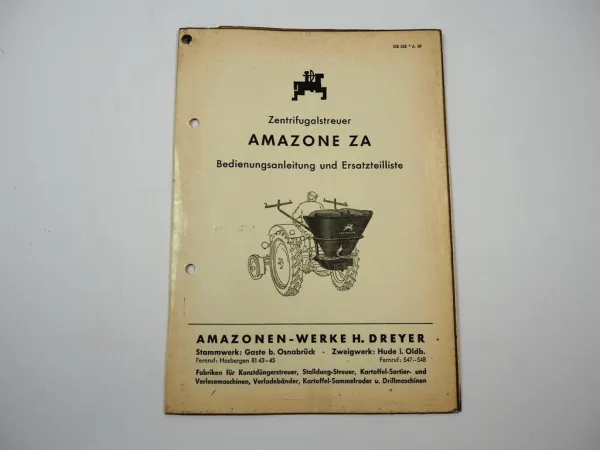 Amazone ZA Zentrifugalstreuer Kurz Betriebsanleitung ETL Streutabelle 1960