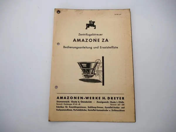 Amazone ZA Zentrifugalstreuer Kurz Betriebsanleitung ETL Streutabelle 1962
