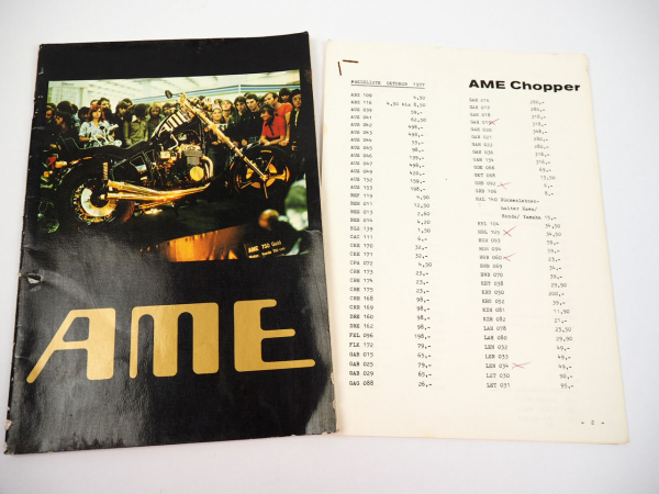 AME Chopper Katalog u Preisliste 1977 AME 750 Lenker Tank Lackierung Zubehör