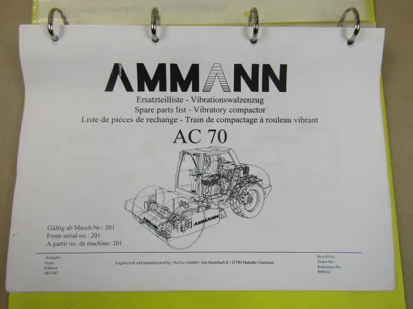 Ammann AC70 Walze Ersatzteilliste 1997 Parts List Pieces de rechange