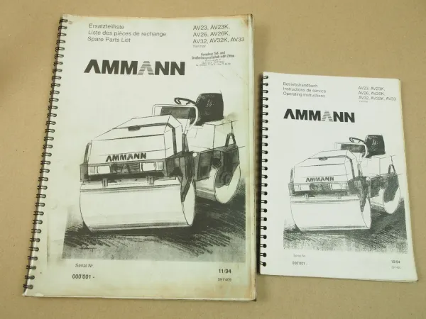 Ammann AV 23 26 32 33 K Walze Bedienungsanleitung Ersatzteilliste 1994