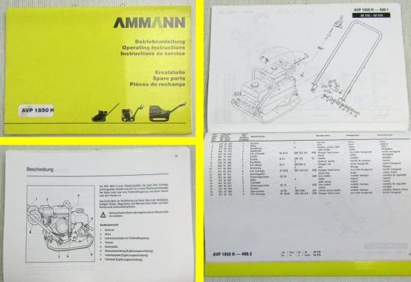 Ammann AVP1850H Vibrationsstampfer Betriebsanleitung und Ersatzteilliste 12/96