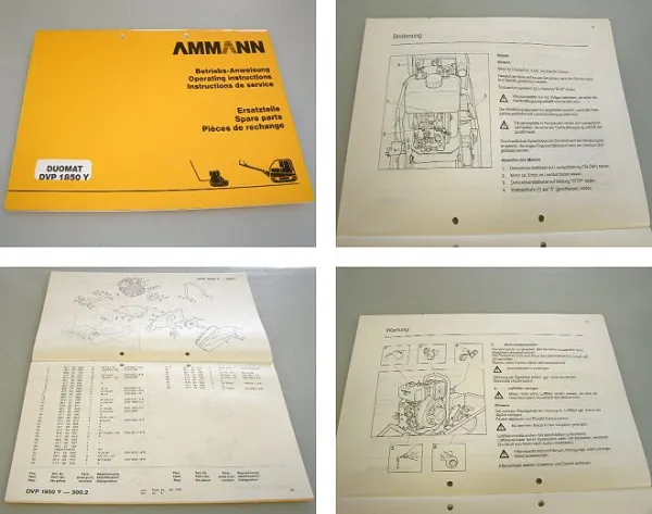 Ammann Duomat DVP1850Y Vibrationsplatte Betriebsanleitung + Ersatzteilliste 1991