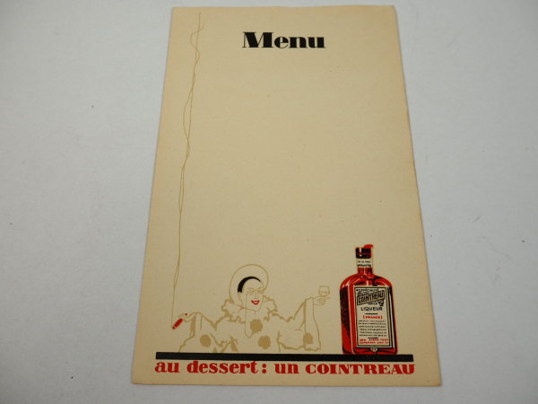 ancienne carte de menu au dessert un Cointreau Liqueur France