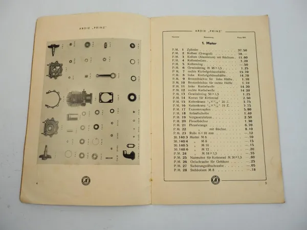 Ardie Prinz 175 ccm Motorrad Ersatzteil Preisliste 1932