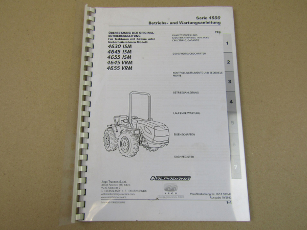 Argo Tractors 4630 4645 4655 ISM VRM Betriebsanleitung 2013 Bedienung Wartung
