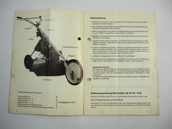AS Motor AS26 AH8 H8 Allmäher Motormäher Betriebsanleitung Ersatzteilliste 1983