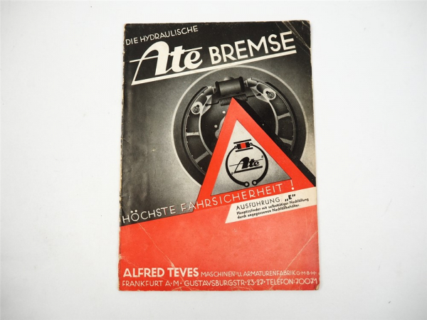 Ate Hydraulische Bremse E Handbuch Bedienungsanleitung Alfred Teves GmbH 1939