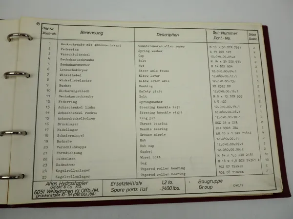 Atlas 25D 1,2 to Gabelstapler Betriebsanleitung Ersatzteilliste 1968 Perkins