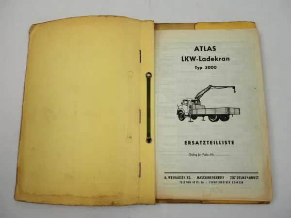 Atlas 3000 Ladekran für LKW Ersatzteilliste Ersatzteilkatalog 1962
