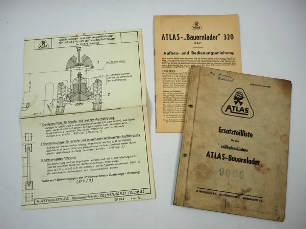 Atlas 320 Bauernlader Bagger Betriebsanleitung Anbau Ersatzteilliste 1961