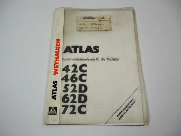 Atlas 42C 46C 52D 62D 72C Radlader Betriebsanleitung 1992