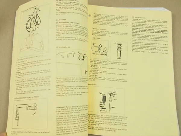 Atlas 5002 Kran Ersatzteilliste mit Bedienungsanleitung und Wartung 1976/1980