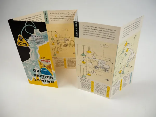 Atlas 601 602 1002 1500 Anbaugerät Kran Bagger Greifer Prospekt 1957