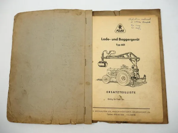 Atlas 601 Lader Baggergerät Ersatzteilliste Ersatzteilkatalog 1960