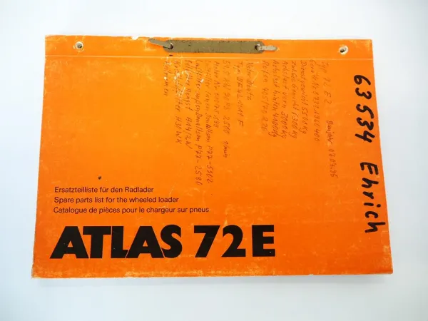 Atlas 72E Radlader Ersatzteilliste Spare Parts List Catalogue pieces 1994